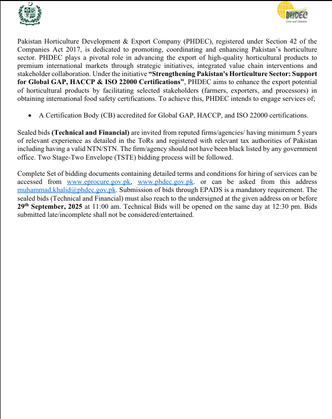 TORs ‐ Certification Body